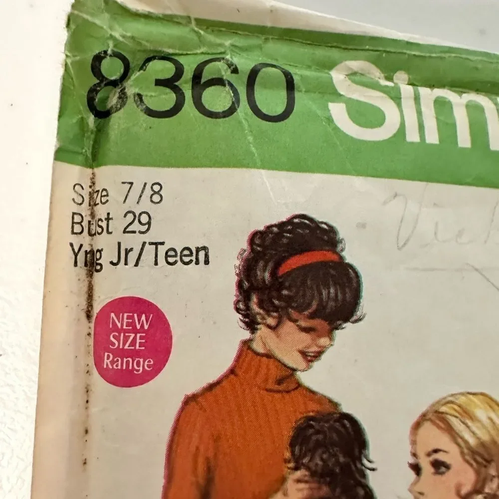 60’s Jumper Simplicity 8360 Sewing Pattern Young Jr/Teen Size 7/8